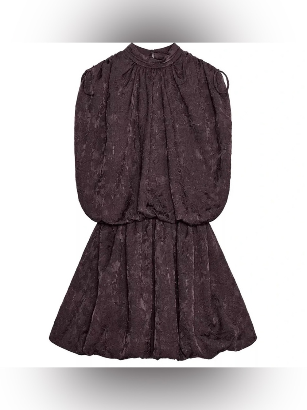 Zara Brown Textured High-Neck Bubble Mini Dress